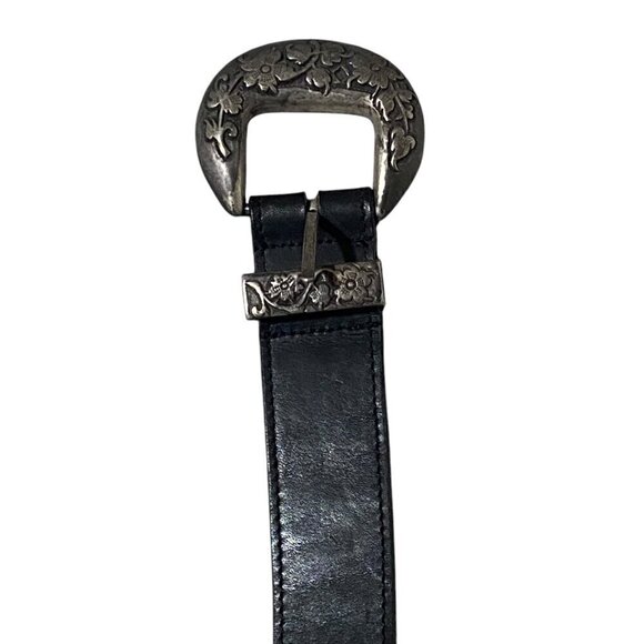 Vintage Express Leather Pewter Buckle Belt in Black - Picture 3 of 4